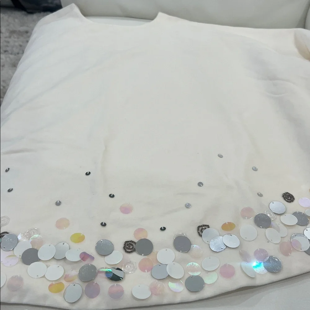 West Elm Cream Large Sequin Border Tree Skirt NWT 48” Round